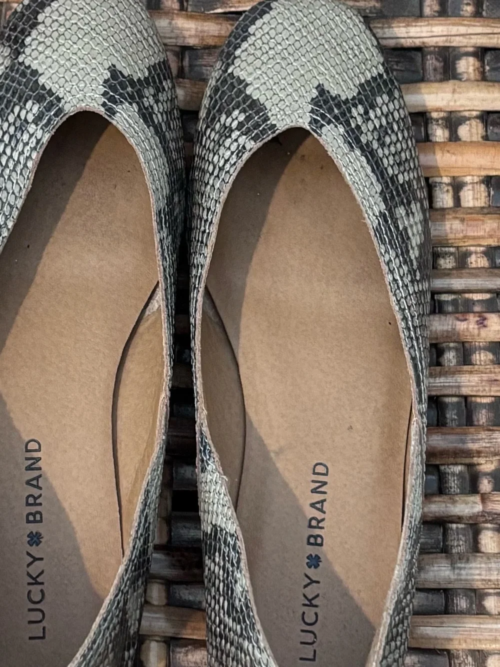 Lucky Brand Emmie Women's Snake-Print Ballet Flats in Gray and Black in size 7